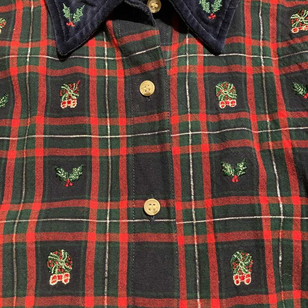 Bobbie Brooks Woman Lg‎ 12-14 Vintage Embroidered Christmas Shirt Velvet Collar - Picture 6 of 6